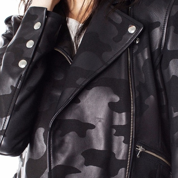 Generation Love Spencer Black Camo Lamb Skin Leather Jacket Pockets Sz XS NEW - Picture 1 of 14